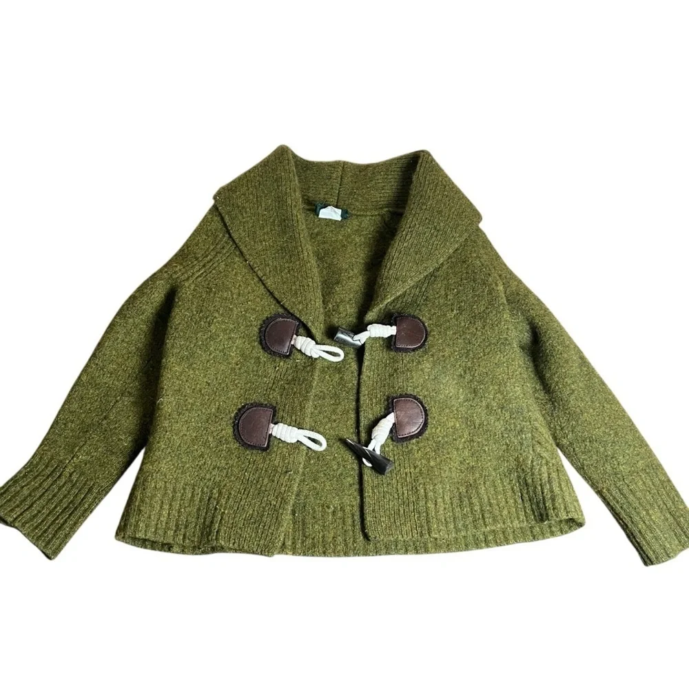 J.Crew Toddler Wool Cashmere Horn Toggle Button Sweater Coat Green Est 4T Preppy